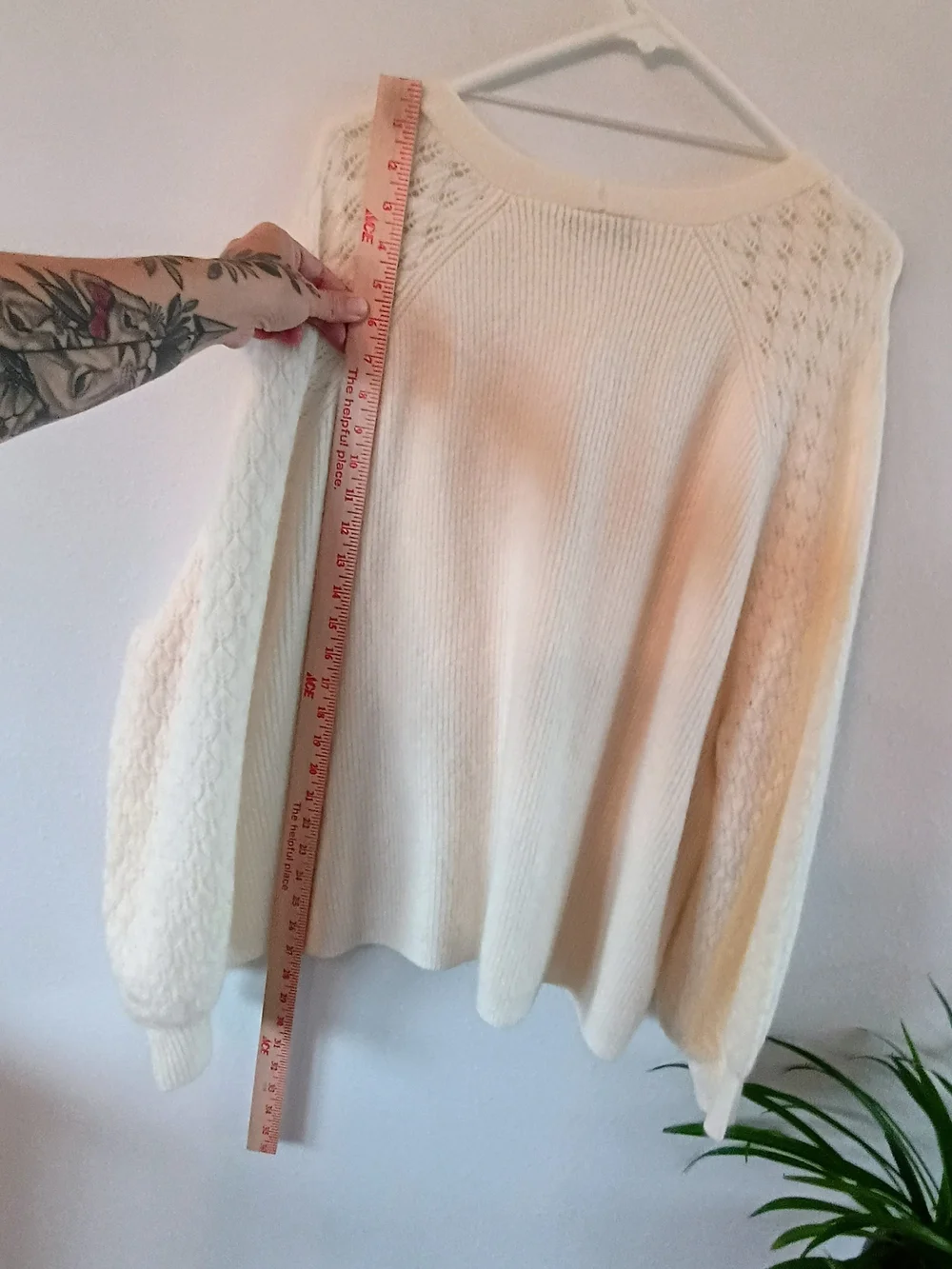 Lane Bryant 26/28 Ivory Textured Knit Button Front Balloon Sleeve Cardigan Sweat